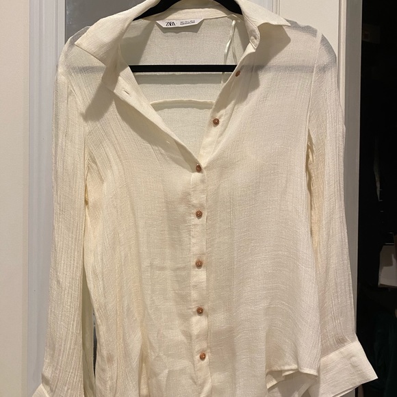 ZARA Women’s Creme Button Down Top With Camisole - Picture 1 of 4